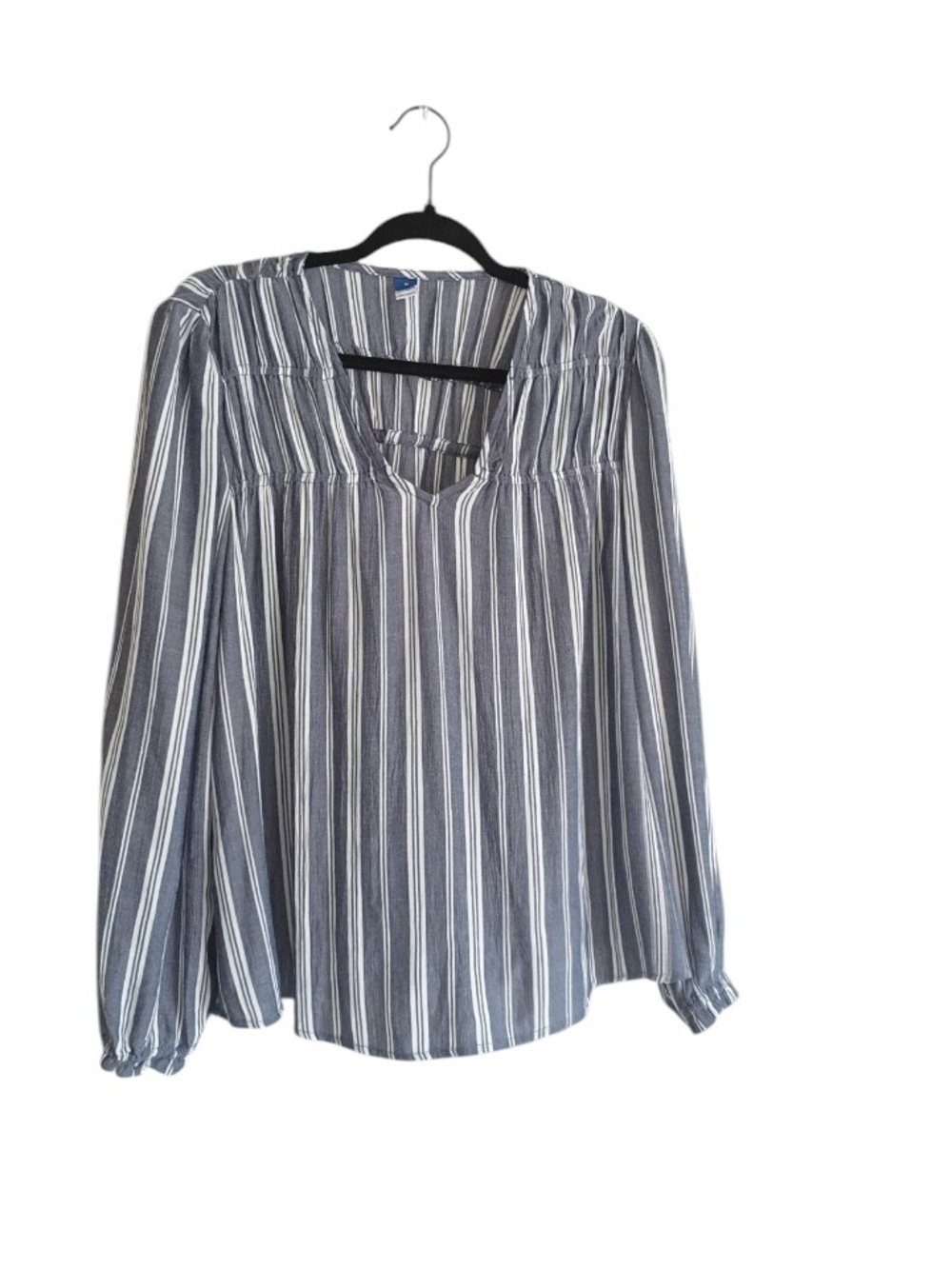 Old Navy Blue and White Striped V-Neck Peasant Blouse SZ M